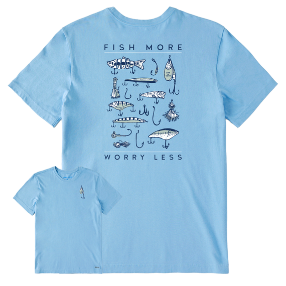 LIFE IS GOOD FISH MORE WORRY LESS HOOKS AND TACKLE CRUSHER S/S T-SHIRT